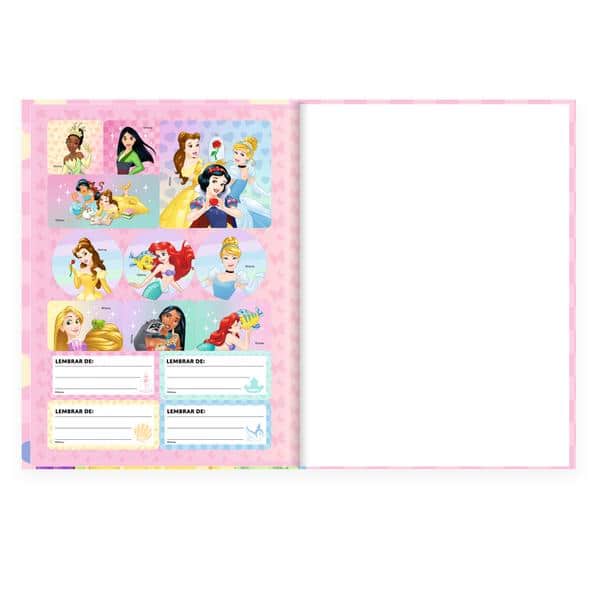 Caderno Universitário, Capa Dura Costurado, 80 folhas, Princesas Disney, 2643032, Spiral Pn - PT 1 UN