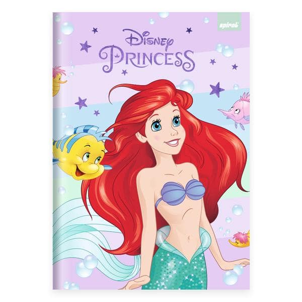Caderno Universitário, Capa Dura Costurado, 80 folhas, Princesas Ariel, 2645326, Spiral Pn - PT 1 UN