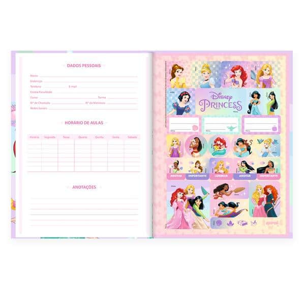 Caderno Universitário, Capa Dura Costurado, 80 folhas, Princesas Ariel, 2645326, Spiral Pn - PT 1 UN