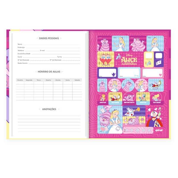 Caderno Universitário Capa Dura, Costurado, 80 folhas, Disney Clássicos, Alice no País das Maravilhas, 2642998, Spiral Cld - PT 1 UN