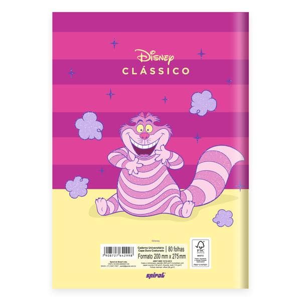 Caderno Universitário Capa Dura, Costurado, 80 folhas, Disney Clássicos, Alice no País das Maravilhas, 2642998, Spiral Cld - PT 1 UN