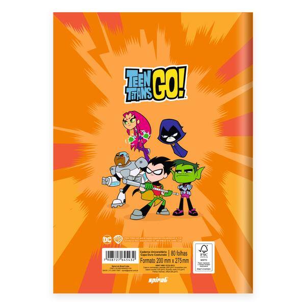 Caderno Universitário Capa Dura, Costurado, 80 folhas, Teen Titans Go, 2645432, Spiral Ttg - PT 1 UN