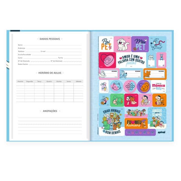 Caderno Univ.C.D. Costurado 80fls Mônica Pets 2640710 Spiral Tdm PT 1 UN