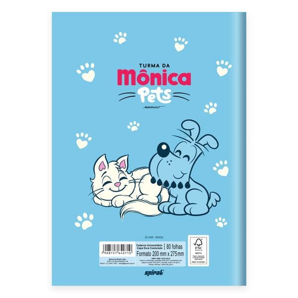 Caderno Univ.C.D. Costurado 80fls Mônica Pets 2640710 Spiral Tdm PT 1 UN