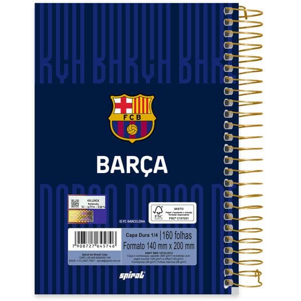 Caderno 1/4 espiral C.D. 160fls Barcelona 2645746 Spiral Bc PT 1 UN