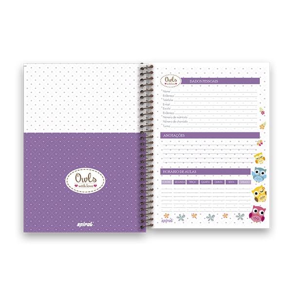 Caderno Universitário capa dura 1x1 Corujinha 06692 Spiral PT 1 UN