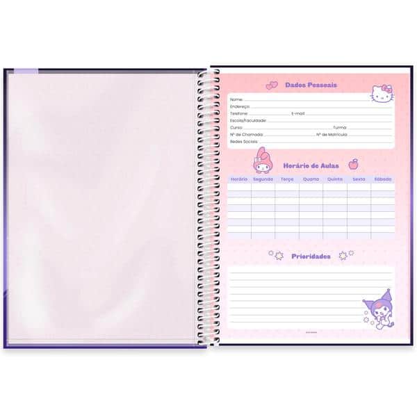 Caderno Universitário Capa Dura, 1 x 1, 80 Folhas, Hello Kitty e amigos, Kuromi, 2647290, Spiral Hka - PT 1 UN Caderno Universitário Capa Dura, 1 x 1, 80 Folhas, Hello Kitty e amigos, Kuromi, 2647290, Spiral Hka - PT 1 UN