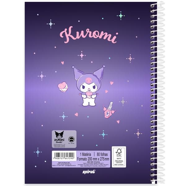 Caderno Universitário Capa Dura, 1 x 1, 80 Folhas, Hello Kitty e amigos, Kuromi, 2647290, Spiral Hka - PT 1 UN Caderno Universitário Capa Dura, 1 x 1, 80 Folhas, Hello Kitty e amigos, Kuromi, 2647290, Spiral Hka - PT 1 UN