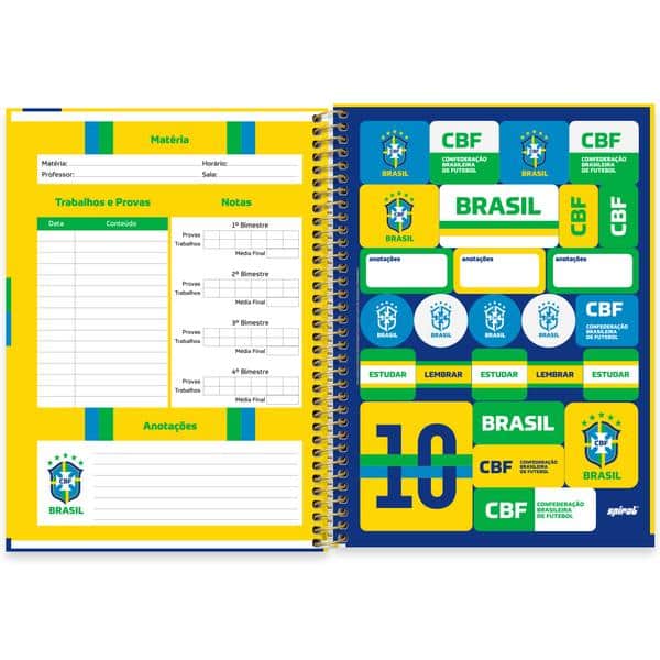 Caderno Universitário Capa Dura, 1x1, 80 folhas, CBF Camisa 10, 2647184, Spiral CBF - PT 1 UN