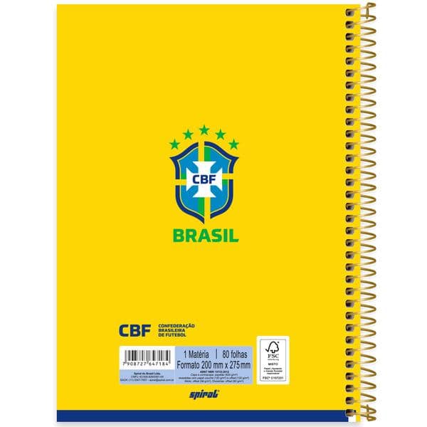 Caderno Universitário Capa Dura, 1x1, 80 folhas, CBF Camisa 10, 2647184, Spiral CBF - PT 1 UN