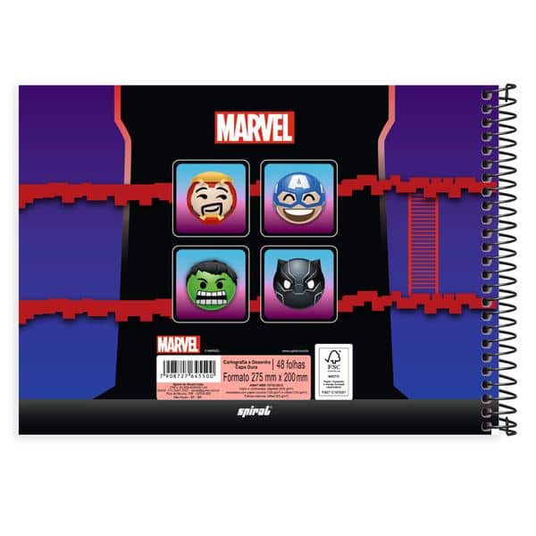 Caderno Cartografia e Desenho Capa Dura 48 Folhas, Marvel Emoji, 2645500, Spiral Mve - PT 1 UN Caderno Cartografia e Desenho Capa Dura 48 Folhas, Marvel Emoji, 2645500, Spiral Mve - PT 1 UN