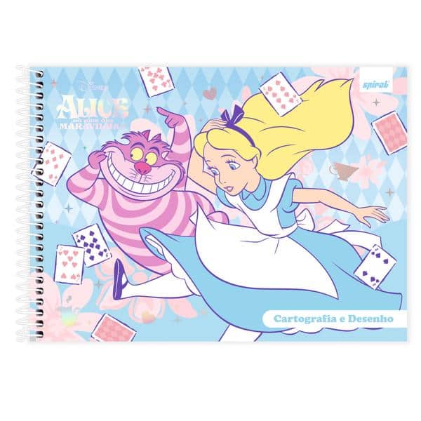 Caderno de cartografia e desenho, Capa dura, 80 folhas, Disney Clássicos, Alice no País das Maravilhas, 2645562, Spiral Cld - PT 1 UN