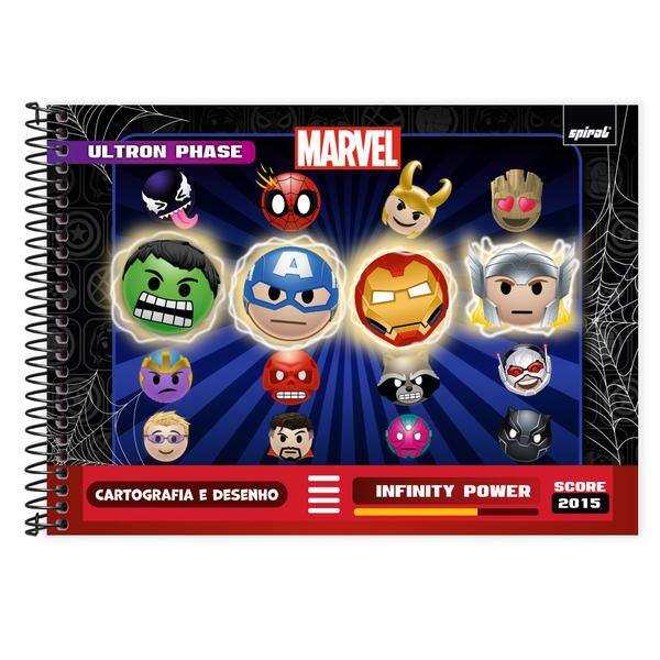 Caderno de cartografia e desenho, Capa dura, 80 folhas, Marvel Emoji, 2640925, Spiral Mve - PT 1 UN