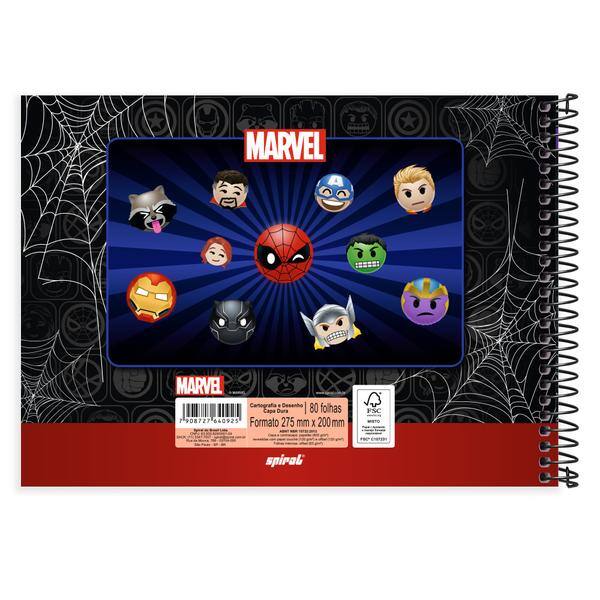 Caderno de cartografia e desenho, Capa dura, 80 folhas, Marvel Emoji, 2640925, Spiral Mve - PT 1 UN