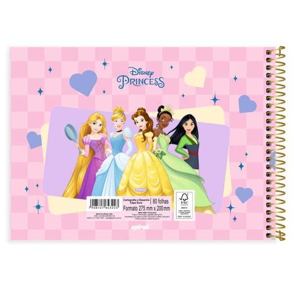 derno de cartografia e desenho, Capa dura, 80 folhas, Princesas Disney, 2643223, Spiral Pn - PT 1 UN