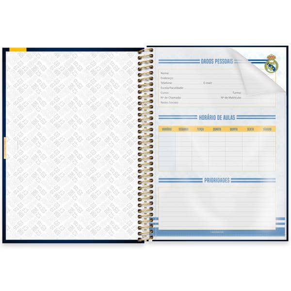 Caderno Universitário Capa Dura, 1x1, 80 Folhas, Real Madrid, 2649638, Spiral Rea - PT 1 UN