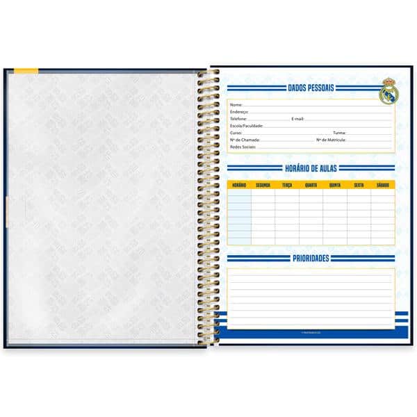 Caderno Universitário Capa Dura, 1x1, 80 Folhas, Real Madrid, 2649638, Spiral Rea - PT 1 UN