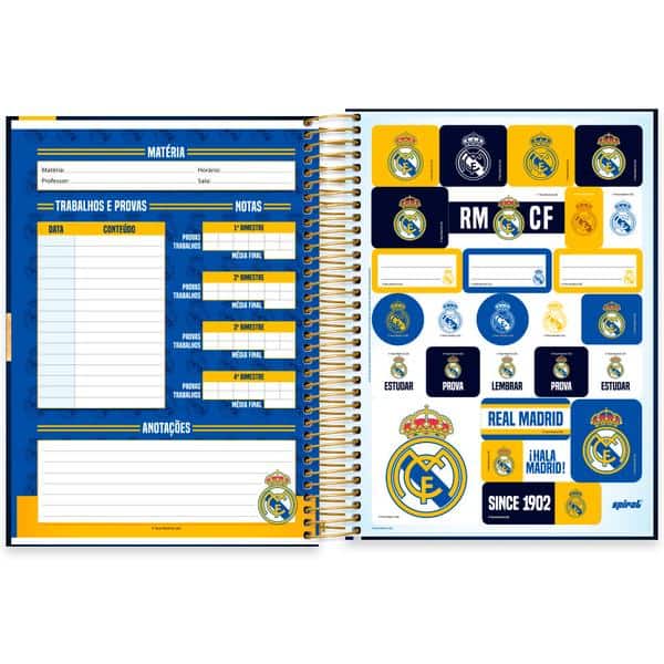 Caderno Universitário Capa Dura, 10x1, 160 Folhas, Real Madrid, 2649652, Spiral Rea - PT 1 UN