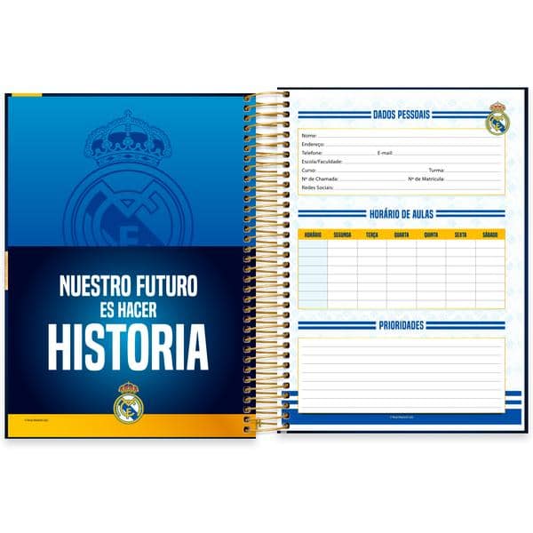 Caderno Universitário Capa Dura, 15x1, 240 Folhas, Real Madrid, 2649676, Spiral Rea - PT 1 UN