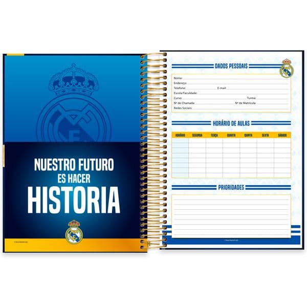 Caderno Universitário Capa Dura, 20x1, 320 Folhas, Real Madrid, 2649683, Spiral Rea - PT 1 UN