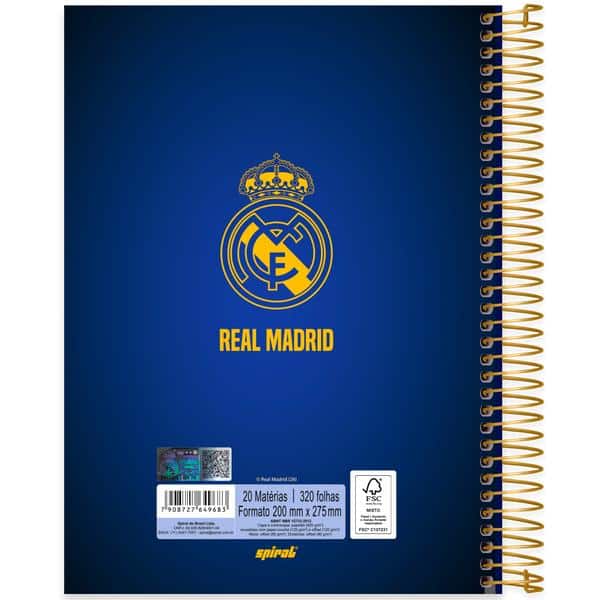 Caderno Universitário Capa Dura, 20x1, 320 Folhas, Real Madrid, 2649683, Spiral Rea - PT 1 UN