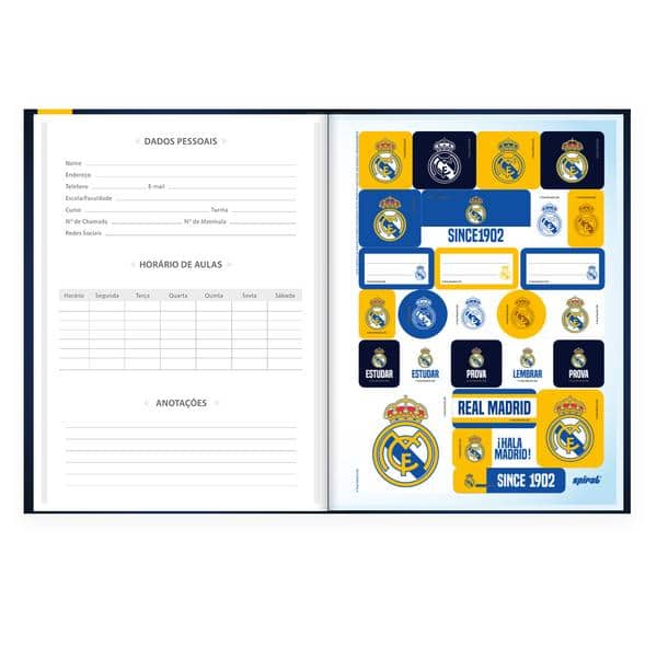 Caderno Universitário, Capa Dura Costurado, 80 folhas, Real Madrid, 2649690, Spiral Rea - PT 1 UN Caderno Universitário, Capa Dura Costurado, 80 folhas, Real Madrid, 2649690, Spiral Rea - PT 1 UN