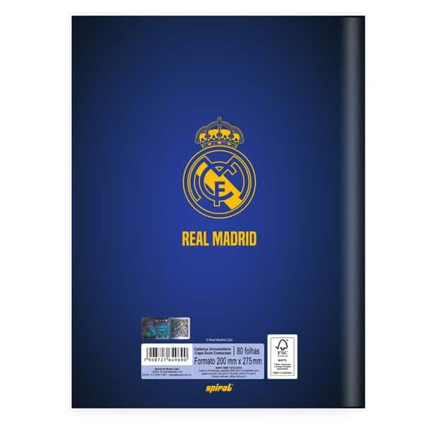 Caderno Universitário, Capa Dura Costurado, 80 folhas, Real Madrid, 2649690, Spiral Rea - PT 1 UN Caderno Universitário, Capa Dura Costurado, 80 folhas, Real Madrid, 2649690, Spiral Rea - PT 1 UN