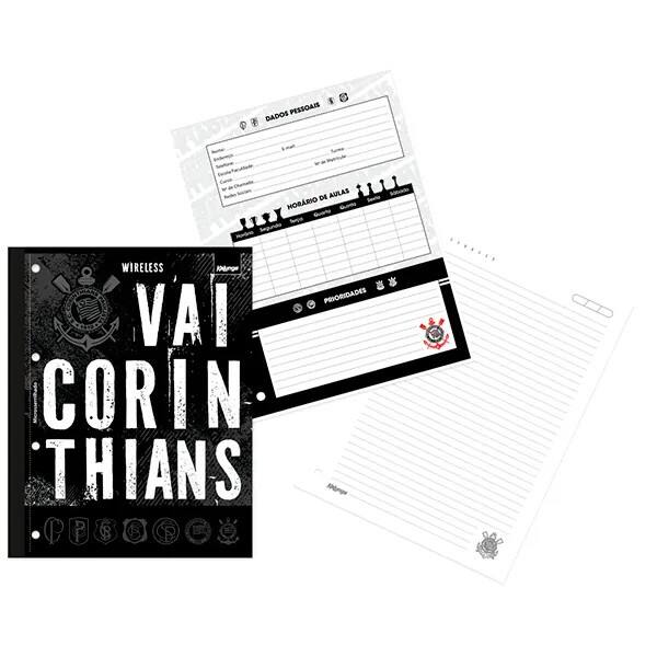 Caderno Universitário Wireless com Folhas Coladas, 1x1, 80 Folhas, Corinthians, 2754526, Spiral Sccp - PT 1 UN
