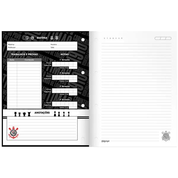 Caderno Universitário Wireless com Folhas Coladas, 1x1, 80 Folhas, Corinthians, 2754526, Spiral Sccp - PT 1 UN