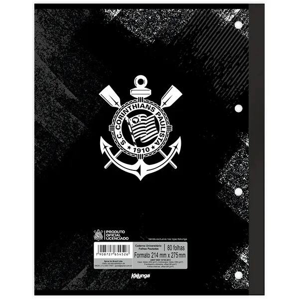 Caderno Universitário Wireless com Folhas Coladas, 1x1, 80 Folhas, Corinthians, 2754526, Spiral Sccp - PT 1 UN