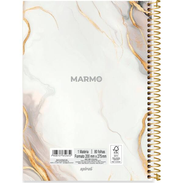 Caderno Universitário Capa Dura, 1 x 1, 80 Folhas, Marmo, 2752652, Spiral Mrm - PT 1 UN