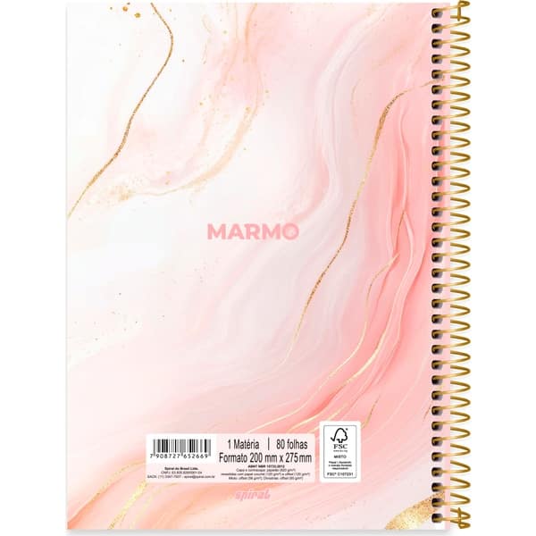 Caderno Universitário Capa Dura, 1 x 1, 80 Folhas, Marmo, 2752669, Spiral Mrm - PT 1 UN