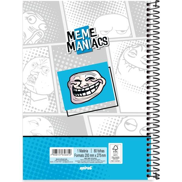 Caderno Universitário Capa Dura, 1 x 1, 80 Folhas, Meme Maniacs, 2756810, Spiral Mm - PT 1 UN Caderno Universitário Capa Dura, 1 x 1, 80 Folhas, Meme Maniacs, 2756810, Spiral Mm - PT 1 UN