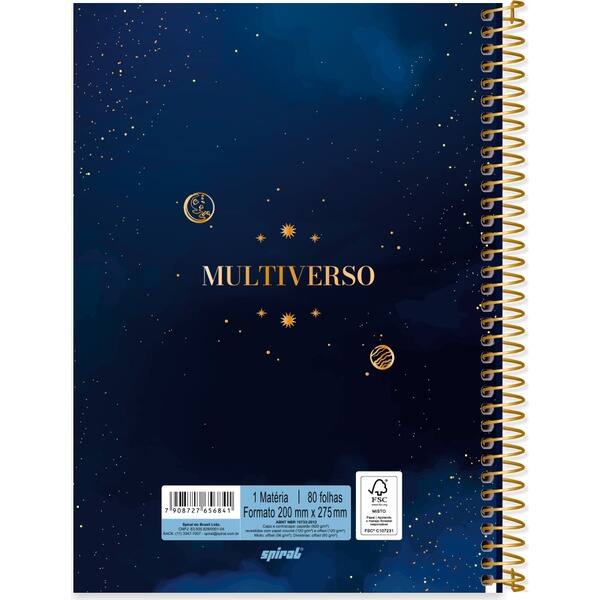 Caderno Universitário Capa Dura, 1 x 1, 80 Folhas, Multiverso, 2756841, Spiral Mult - PT 1 UN