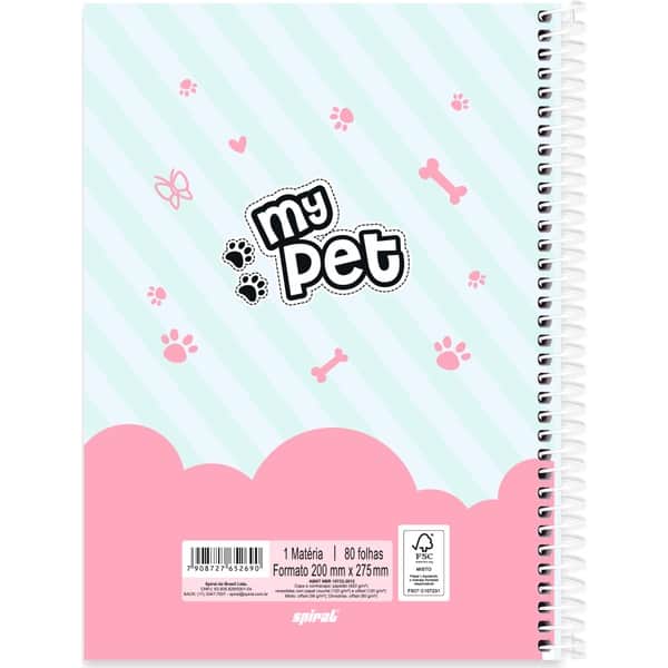 Caderno univ.capa dura 1x1 80fls My Pet 2752690 Spiral Pet PT 1 UN
