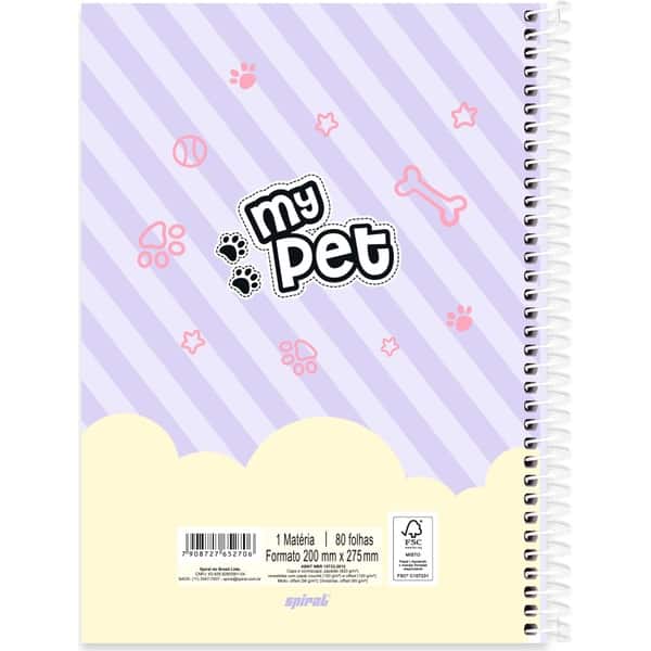 Caderno univ.capa dura 1x1 80fls My Pet 2752706 Spiral Pet PT 1 UN