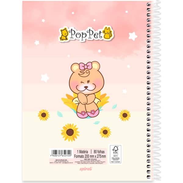 Caderno Universitário Capa Dura, 1 x 1, 80 Folhas, Pop Pet, 2752720, Spiral Pop - PT 1 UN
