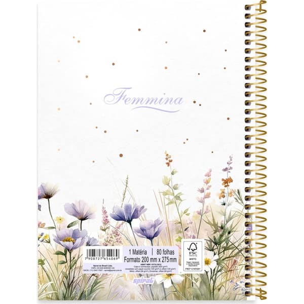 Caderno Universitário Capa Dura, 1x1, 80 folhas, Femmina, 2754069, Spiral Fem - PT 1 UN