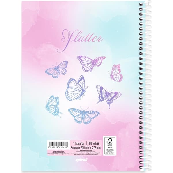 Caderno Universitário Capa Dura, 1 x 1, 80 Folhas, Flutter, 2756698, Spiral Flu - PT 1 UN