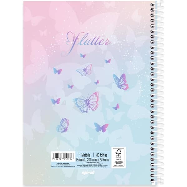 Caderno Universitário Capa Dura, 1x 1, 80 Folhas, Flutter, 2756704, Spiral Flu - PT 1 UN