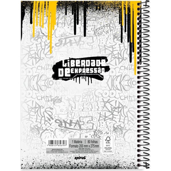 Caderno Universitário, Capa Dura, 1 x 1,  80 Folhas, Liberdade de Expressão, 2756797, Spiral Lib - PT 1 UN
