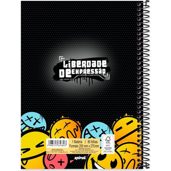 Caderno Universitário, Capa Dura, 1 x 1, 80 Folhas, Liberdade de Expressão, 2756803, Spiral Lib - PT 1 UN Caderno Universitário, Capa Dura, 1 x 1, 80 Folhas, Liberdade de Expressão, 2756803, Spiral Lib - PT 1 UN