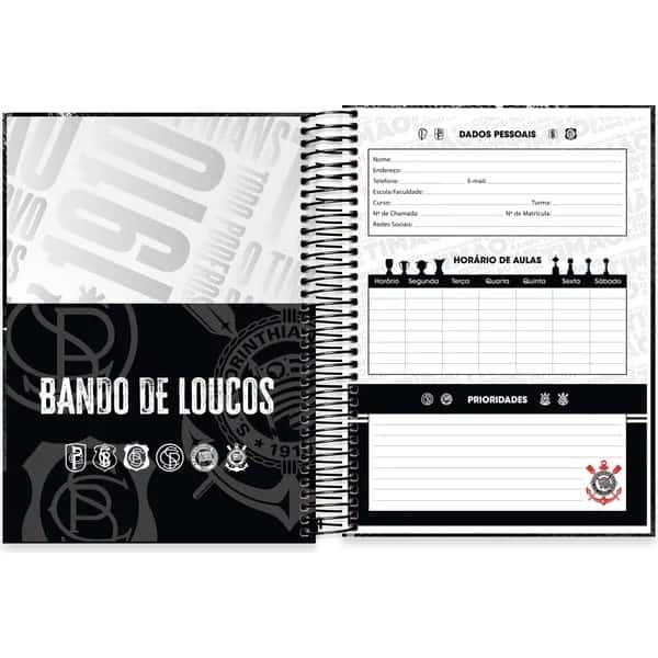 Caderno Universitário Capa Dura, 15x1, 240 folhas, Vai Corinthians, 2754175, Spiral Sccp - PT 1 UN