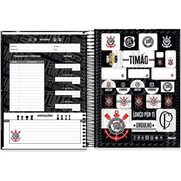 Caderno Universitário Capa Dura, 15x1, 240 folhas, Vai Corinthians, 2754175, Spiral Sccp - PT 1 UN
