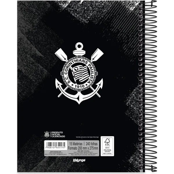 Caderno Universitário Capa Dura, 15x1, 240 folhas, Vai Corinthians, 2754175, Spiral Sccp - PT 1 UN