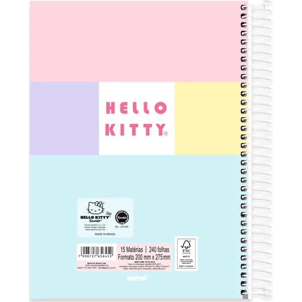 Caderno Universitário Capa Dura, 15x1, 240 folhas, Hello Kitty, 2756452,Spiral Hki - PT 1 UN