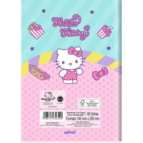 Caderno 1/4, Capa Dura Costurado, 80 folhas, Hello Kitty, 2756520, Spiral Hki - PT 1 UN Caderno 1/4, Capa Dura Costurado, 80 folhas, Hello Kitty, 2756520, Spiral Hki - PT 1 UN