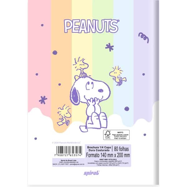 Caderno 1/4, Capa Dura Costurado, 80 folhas, Snoopy, 2753574, Spiral Sno - PT 1 UN Caderno 1/4, Capa Dura Costurado, 80 folhas, Snoopy, 2753574, Spiral Sno - PT 1 UN