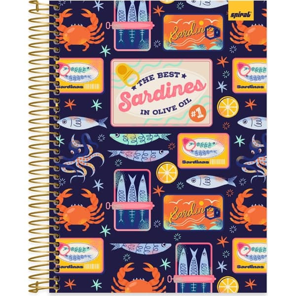 Caderno Universitário, Capa Dura, 10 x 1, 160 Folhas, Sardinhas, 2765973, Spiral Ten - PT 1 UN