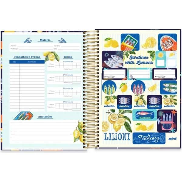 Caderno Universitário, Capa Dura, 10 x 1, 160 Folhas, Sardinhas, 2765973, Spiral Ten - PT 1 UN